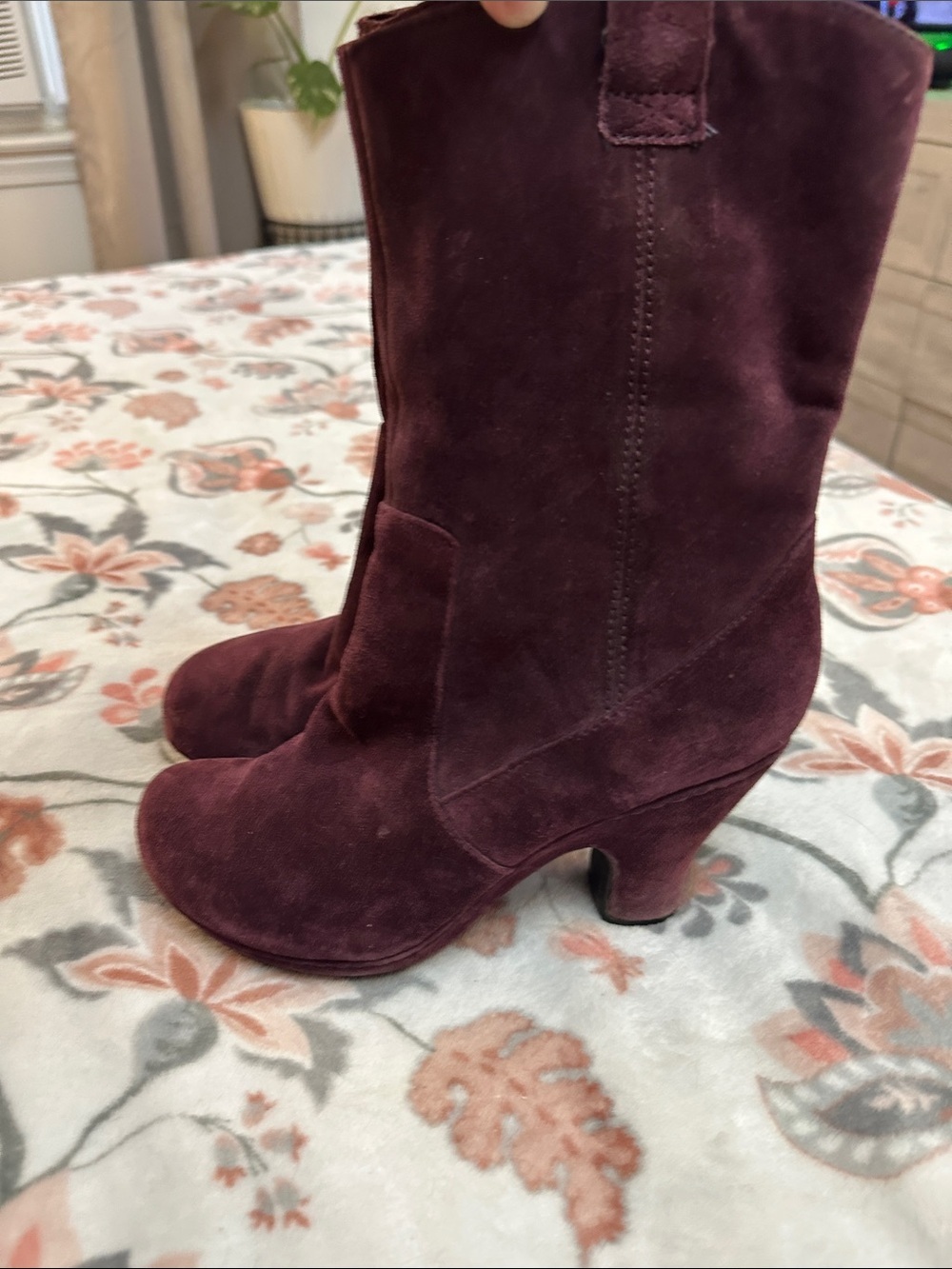 Born Women's Burgundy Suede Heeled Mid-Calf Boots